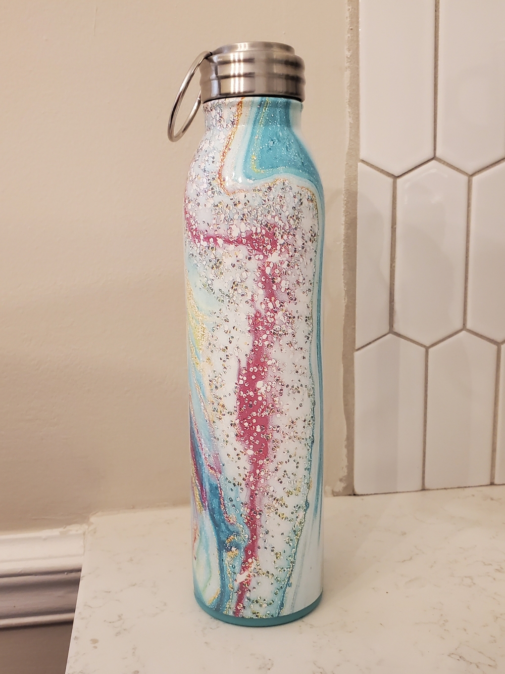 Swig Marble Swirl Stainless Water Bottle - Teal, White, Gold - Picture 3 of 11